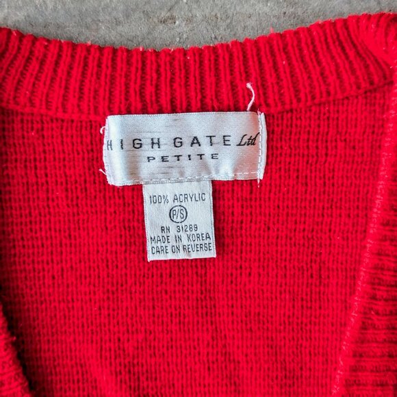 Vintage High Gate Ltd Petite Red Poinsetta V-Neck Cardigan Sweater small - Picture 6 of 7